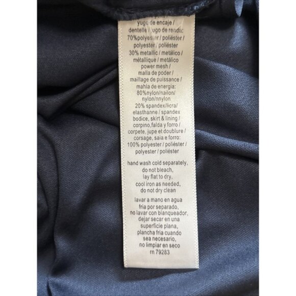 Alex Evenings Navy Metallic Cutout Lace Maxi Gown/Dress Side Ruched Skirt‎ SZ6 - Picture 10 of 11